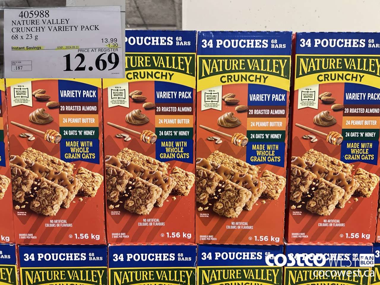 405988 NATURE VALLEY CRUNCHY VARIETY PACK OF 68 X 23 G ($1.30 INSTANT SAVINGS EXPIRES ON 2024-08-21) $12.69