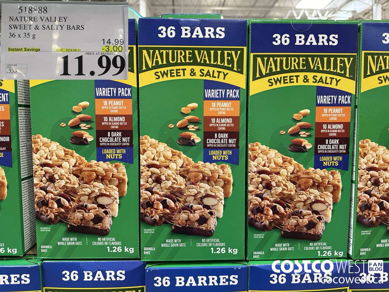 518888 NATURE VALLEY SWEET & SALTY BARS 36 X 35 G ($3.00 INSTANT SAVINGS EXPIRES ON 2024-08-11) $11.99
