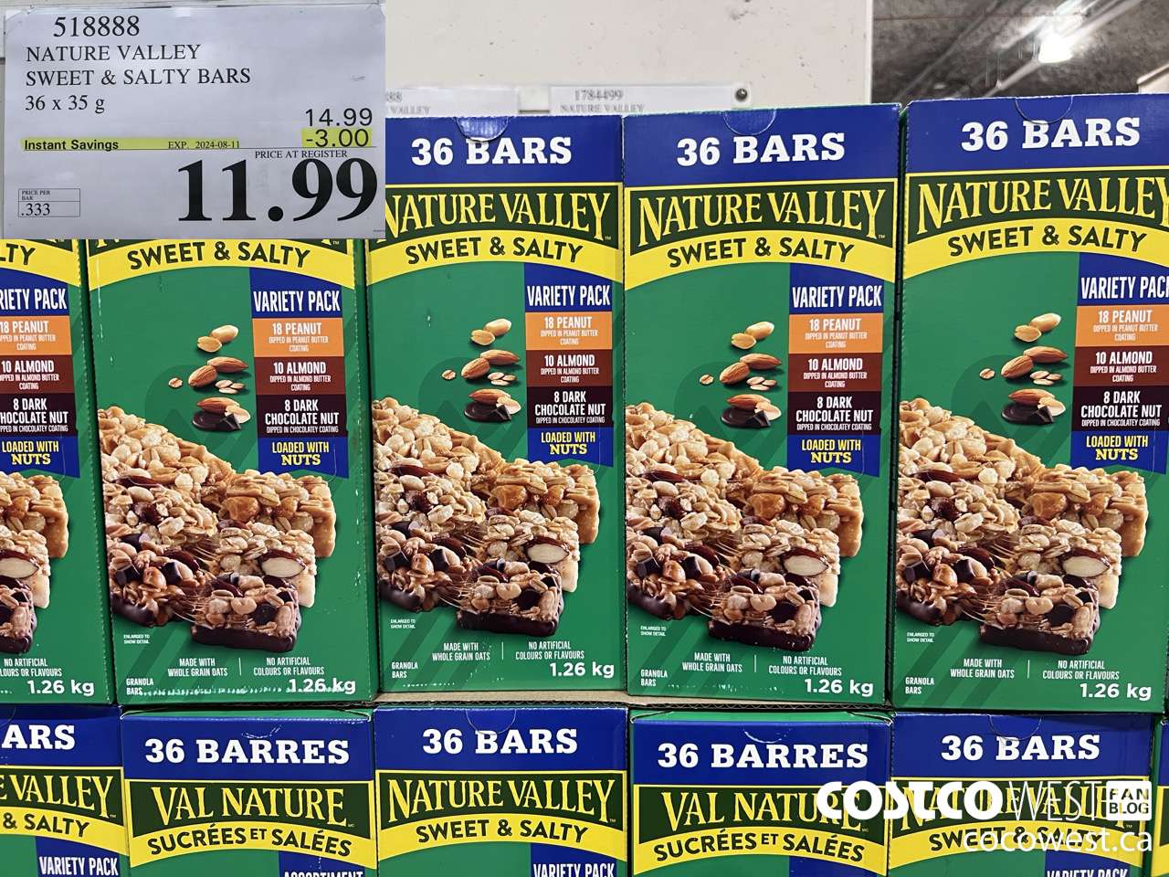 518888 NATURE VALLEY SWEET & SALTY BARS 36 X 35 G ($3.00 INSTANT SAVINGS EXPIRES ON 2024-08-11) $11.99