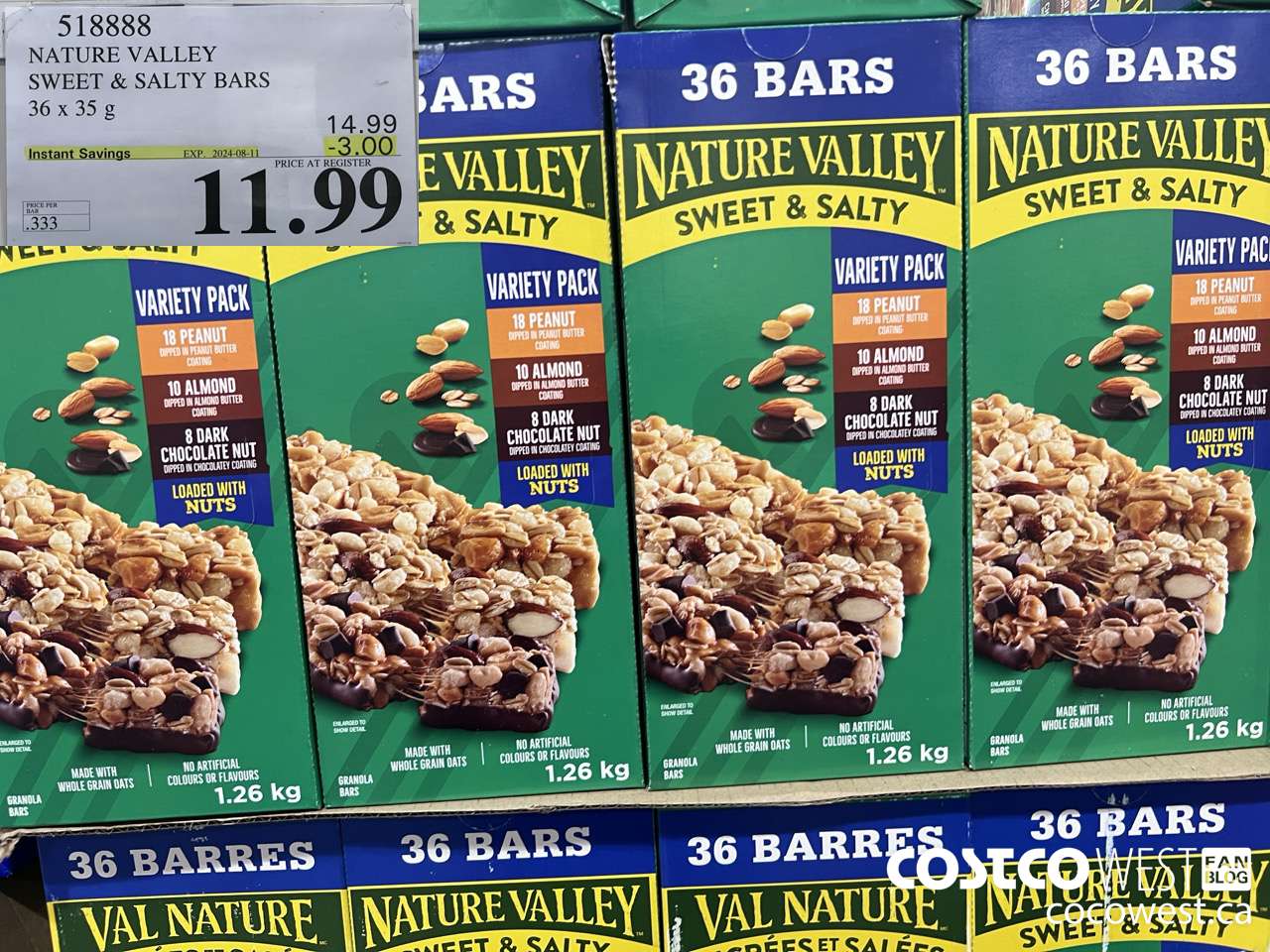 518888 NATURE VALLEY SWEET & SALTY BARS 36 X 35 G ($3.00 INSTANT SAVINGS EXPIRES ON 2024-08-11) $11.99