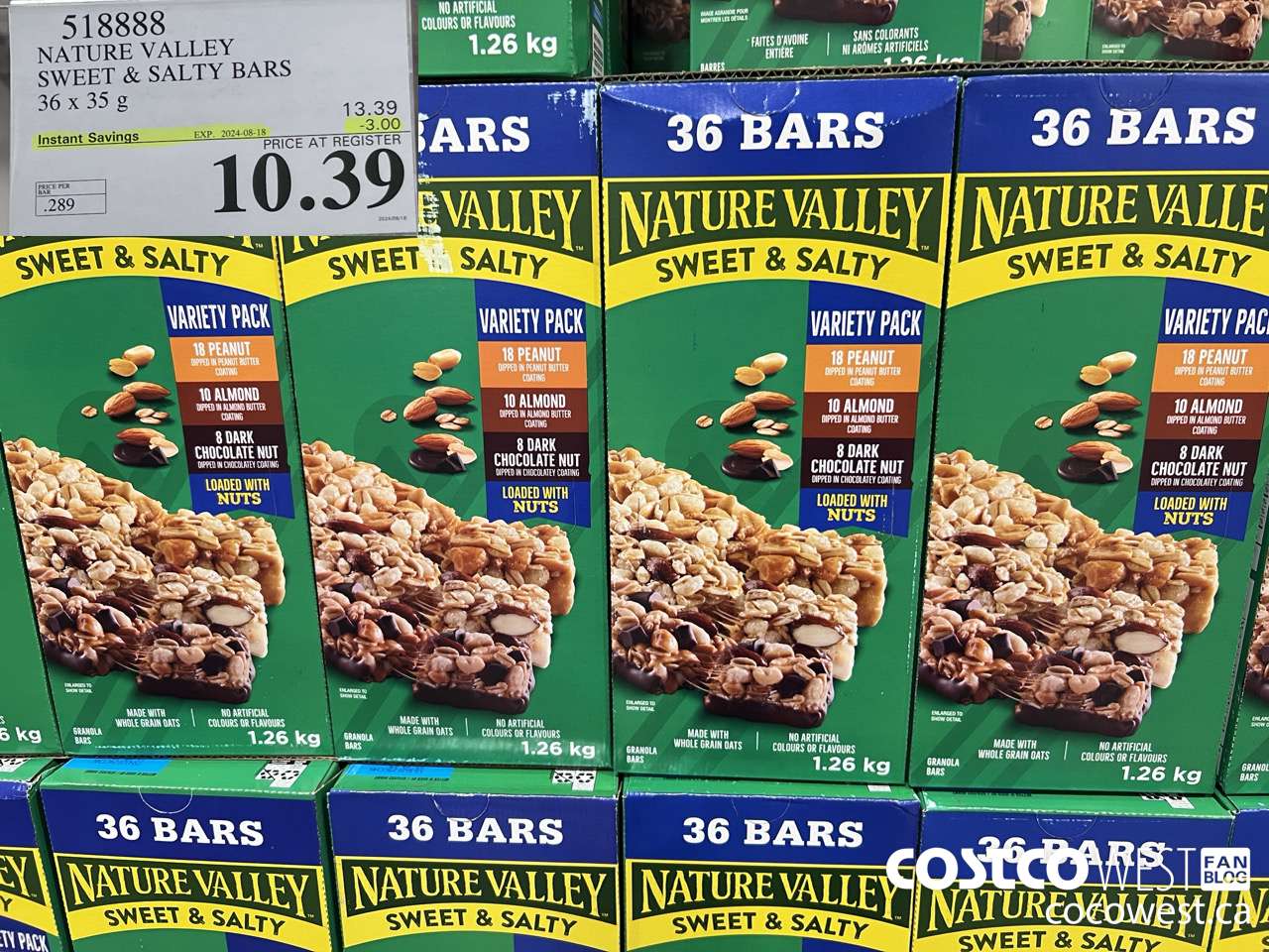 518888 NATURE VALLEY SWEET & SALTY BARS 36 X 35 G ($3.00 INSTANT SAVINGS EXPIRES ON 2024-08-18) $10.39