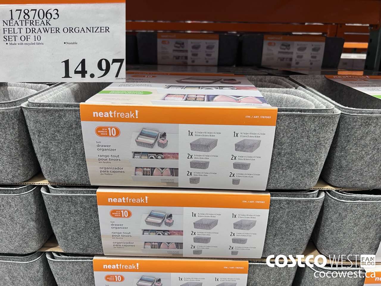 1787063 NEATFREAK FELT DRAWER ORGANIZER SET OF 10 $14.97