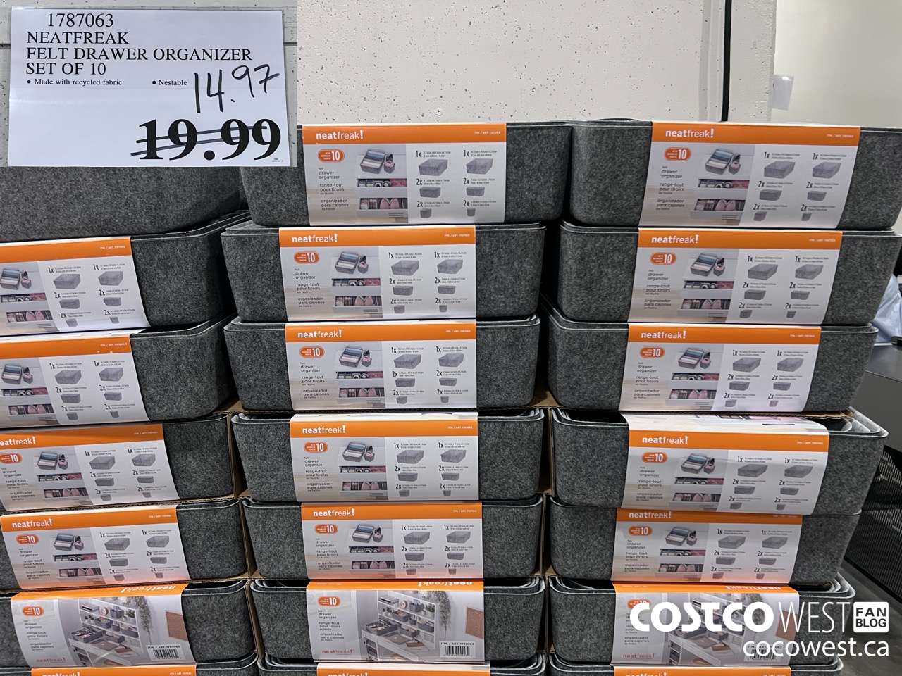 1787063 NEATFREAK FELT DRAWER ORGANIZER SET OF 10 $14.97