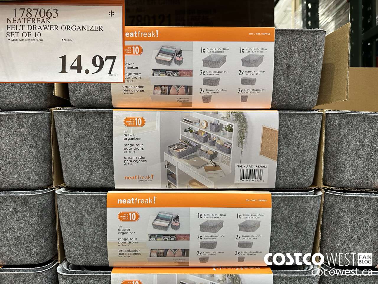 1787063 NEATFREAK FELT DRAWER ORGANIZER SET OF 10 $14.97