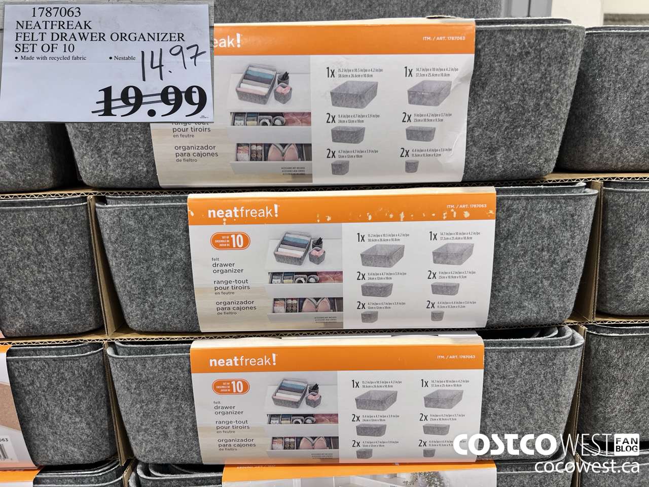 1787063 NEATFREAK FELT DRAWER ORGANIZER SET OF 10 $14.97