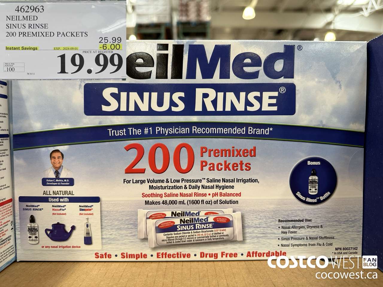 462963 NEILMED SINUS RINSE 200 PREMIXED PACKETS ($6.00 INSTANT SAVINGS EXPIRES ON 2024-09-01) $19.99