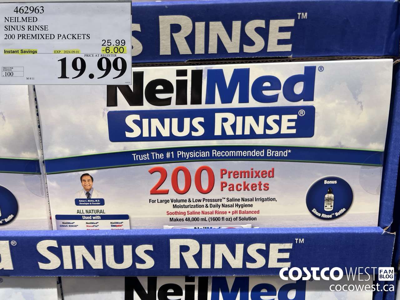 462963 NEILMED SINUS RINSE 200 PREMIXED PACKETS ($6.00 INSTANT SAVINGS EXPIRES ON 2024-09-01) $19.99