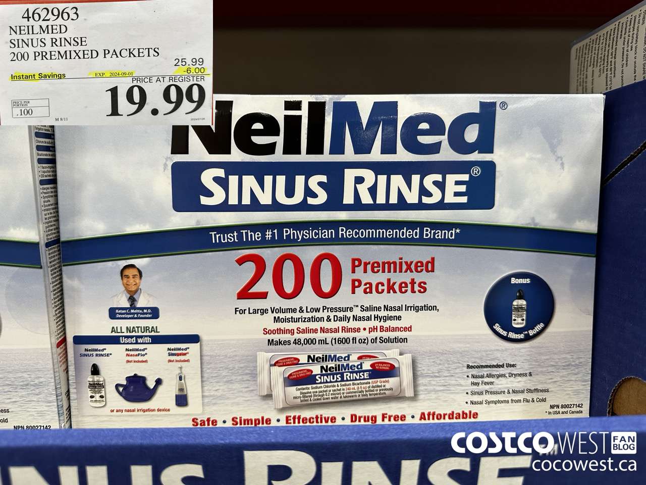462963 NEILMED SINUS RINSE 200 PREMIXED PACKETS ($6.00 INSTANT SAVINGS EXPIRES ON 2024-09-01) $19.99