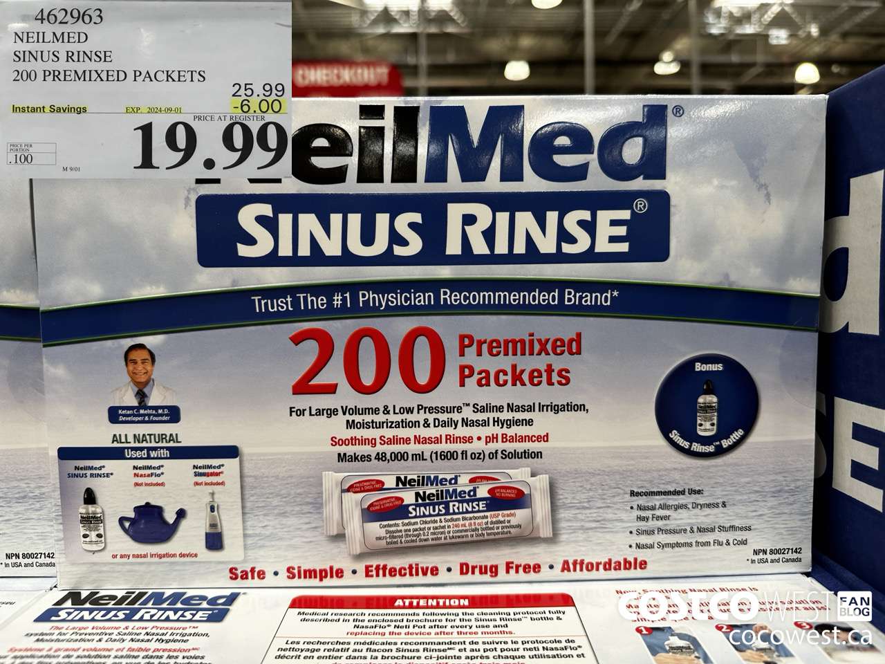 462963 NEILMED SINUS RINSE 200 PREMIXED PACKETS ($6.00 INSTANT SAVINGS EXPIRES ON 2024-09-01) $19.99