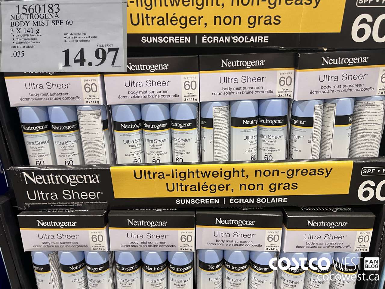 1560183 NEUTROGENA BODY MIST SPF 60 3 X 141G $14.97