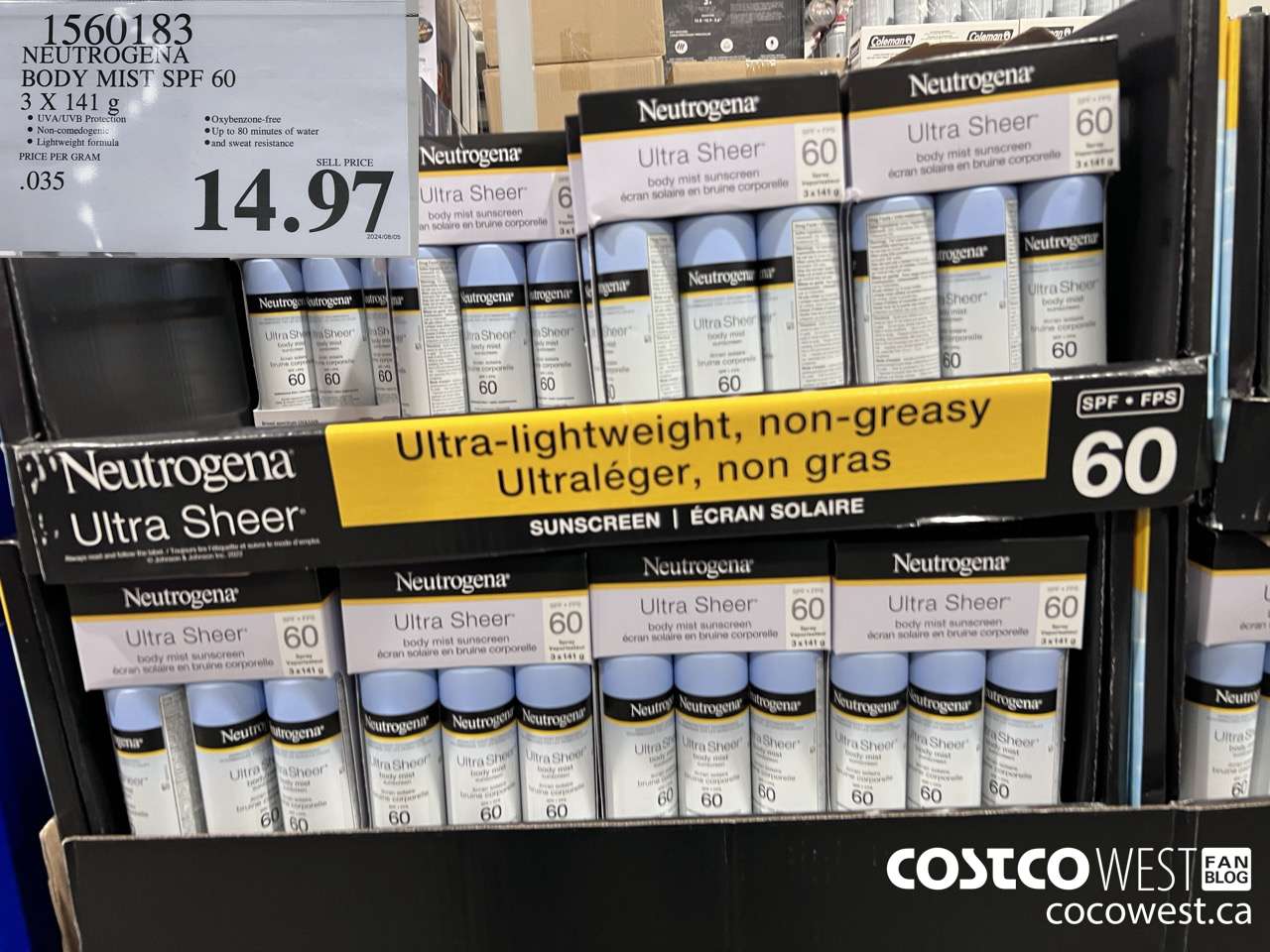 1560183 NEUTROGENA BODY MIST SPF 60 3 X 141G $14.97