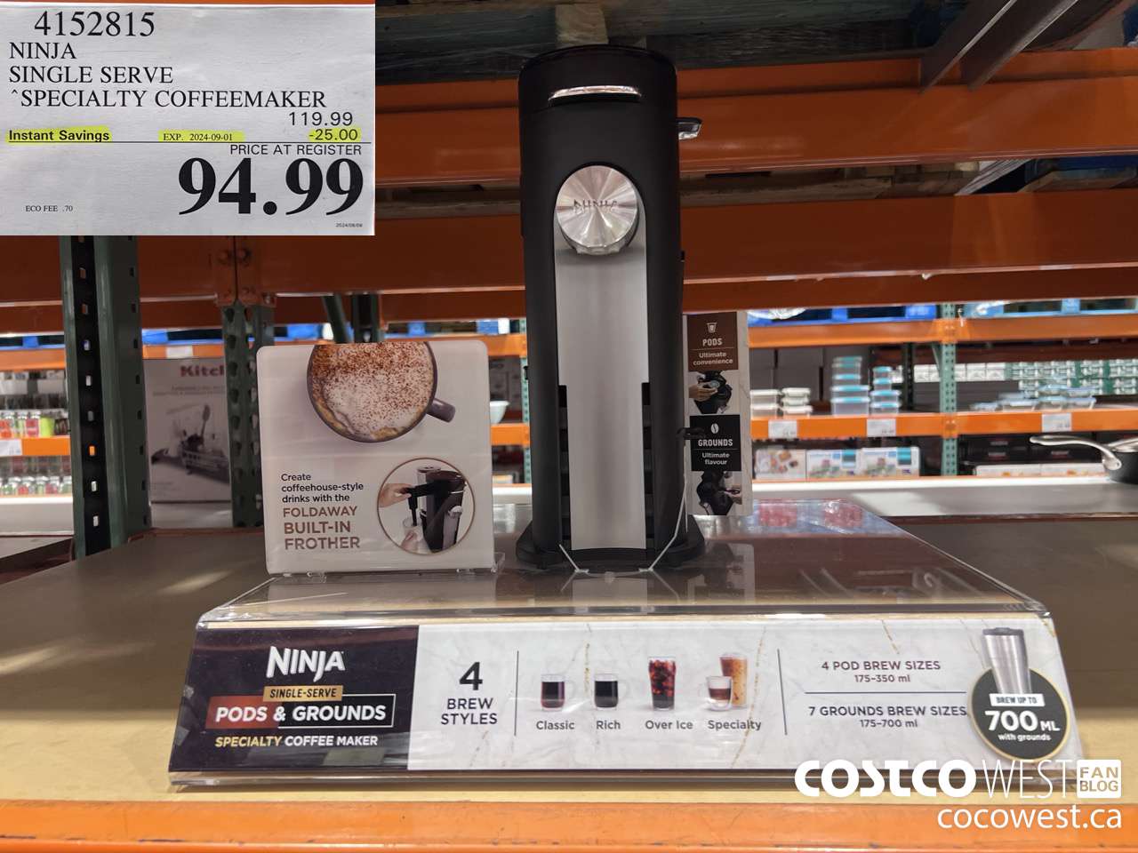 4152815 NINJA SINGLE SERVE SPECIALTY COFFEEMAKER ($25.00 INSTANT SAVINGS EXPIRES ON 2024-09-01) $94.99