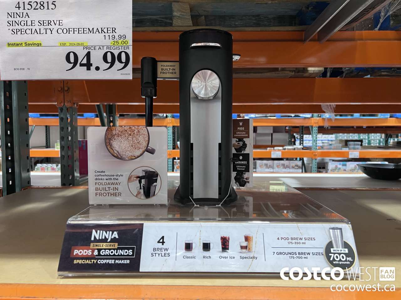 4152815 NINJA SINGLE SERVE SPECIALTY COFFEEMAKER ($25.00 INSTANT SAVINGS EXPIRES ON 2024-09-01) $94.99