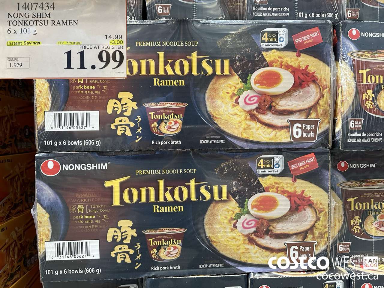 1407434 NONG SHIM TONKOTSU RAMEN 6 x 101 g ($3.00 INSTANT SAVINGS EXPIRES ON 2024-08-04) $11.99