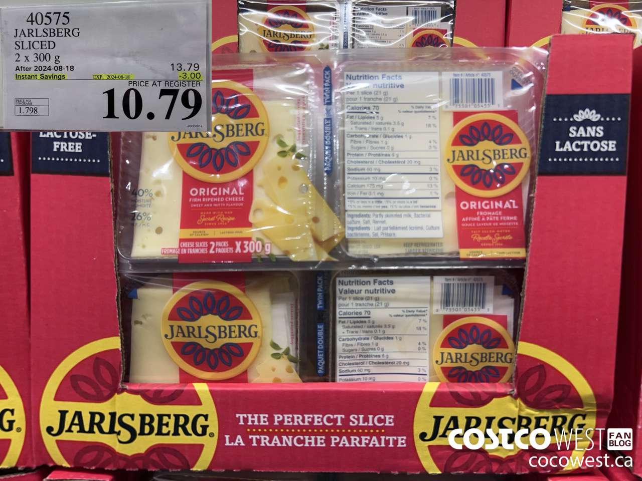 40575 NORWEGIAN JARLSBERG SLICED 2 X 300 g ($3.00 INSTANT SAVINGS EXPIRES ON 2024-08-18) $10.79
