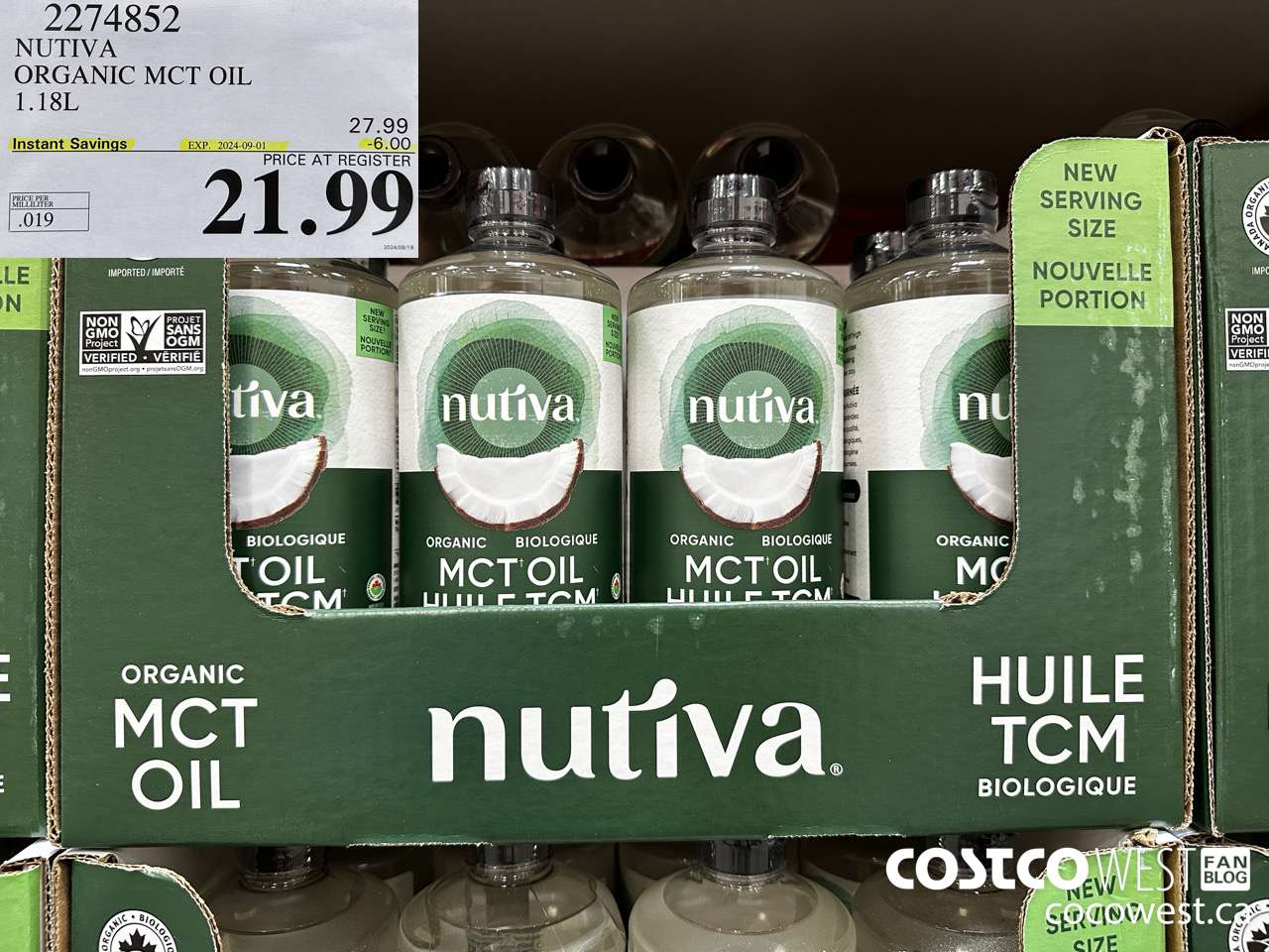 2274852 NUTIVA ORGANIC MCT OIL 1.18L ($6.00 INSTANT SAVINGS EXPIRES ON 2024-09-01) $21.99