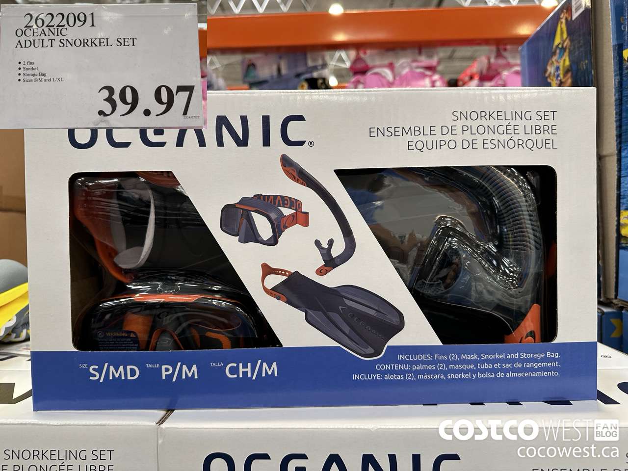2622091 OCEANIC ADULT SNORKEL SET $39.97
