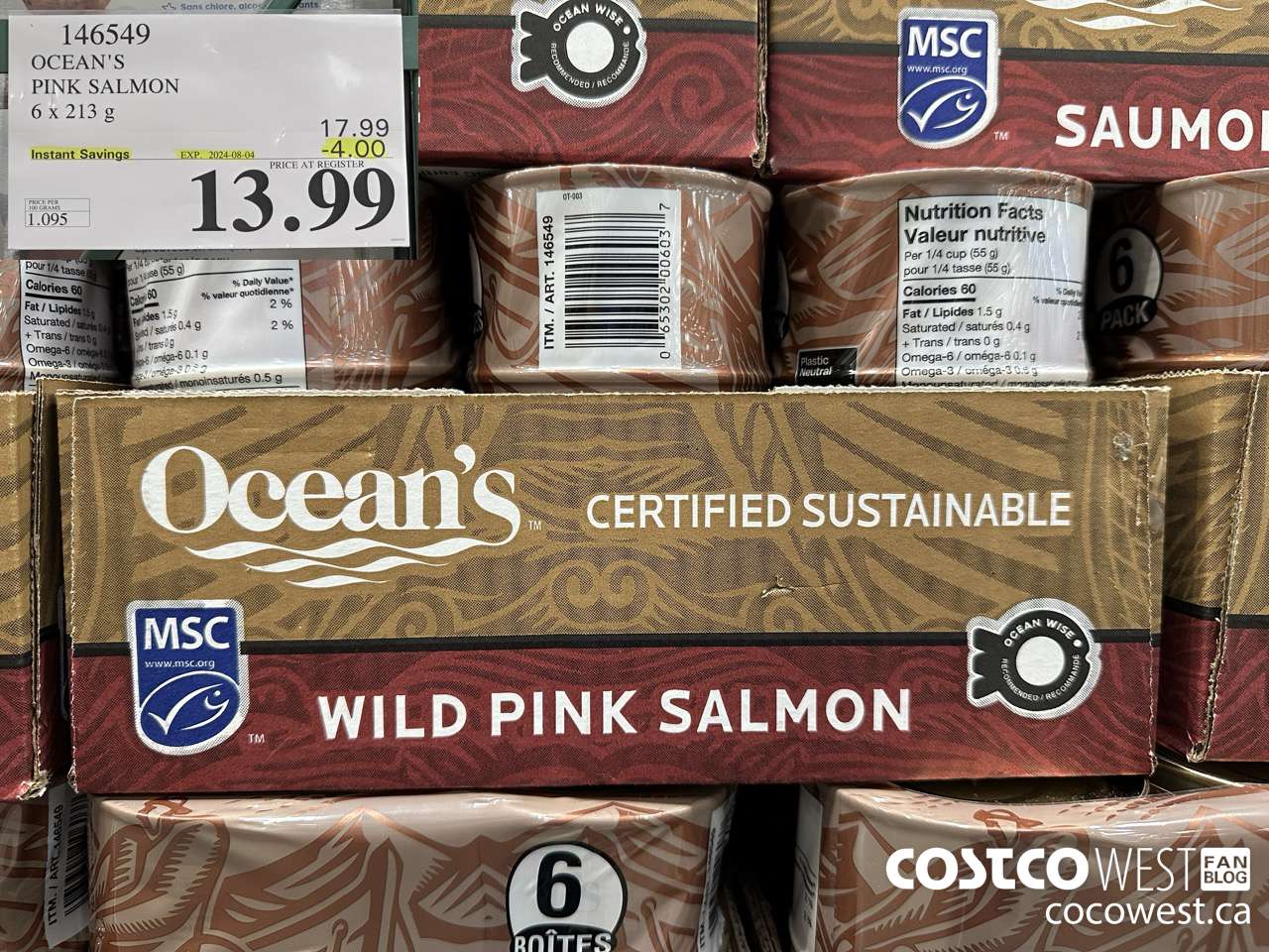 146549 OCEAN'S PINK SALMON 6 X 213 G ($4.00 INSTANT SAVINGS EXPIRES ON 2024-08-04) $13.99