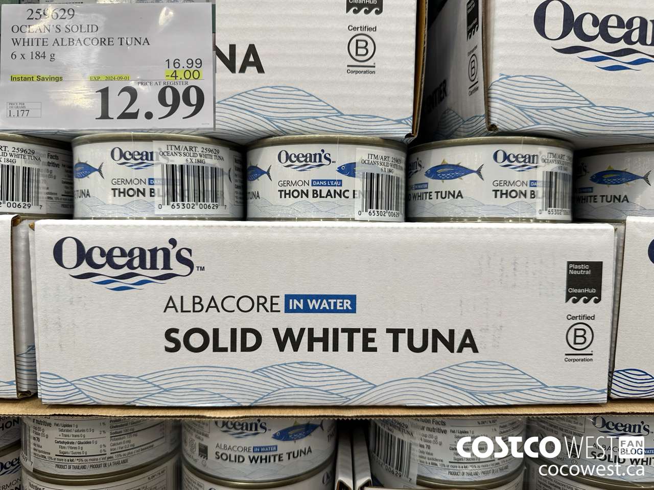 259629 OCEAN'S SOLID WHITE TUNA 6 X 184 G ($4.00 INSTANT SAVINGS EXPIRES ON 2024-09-01) $12.99