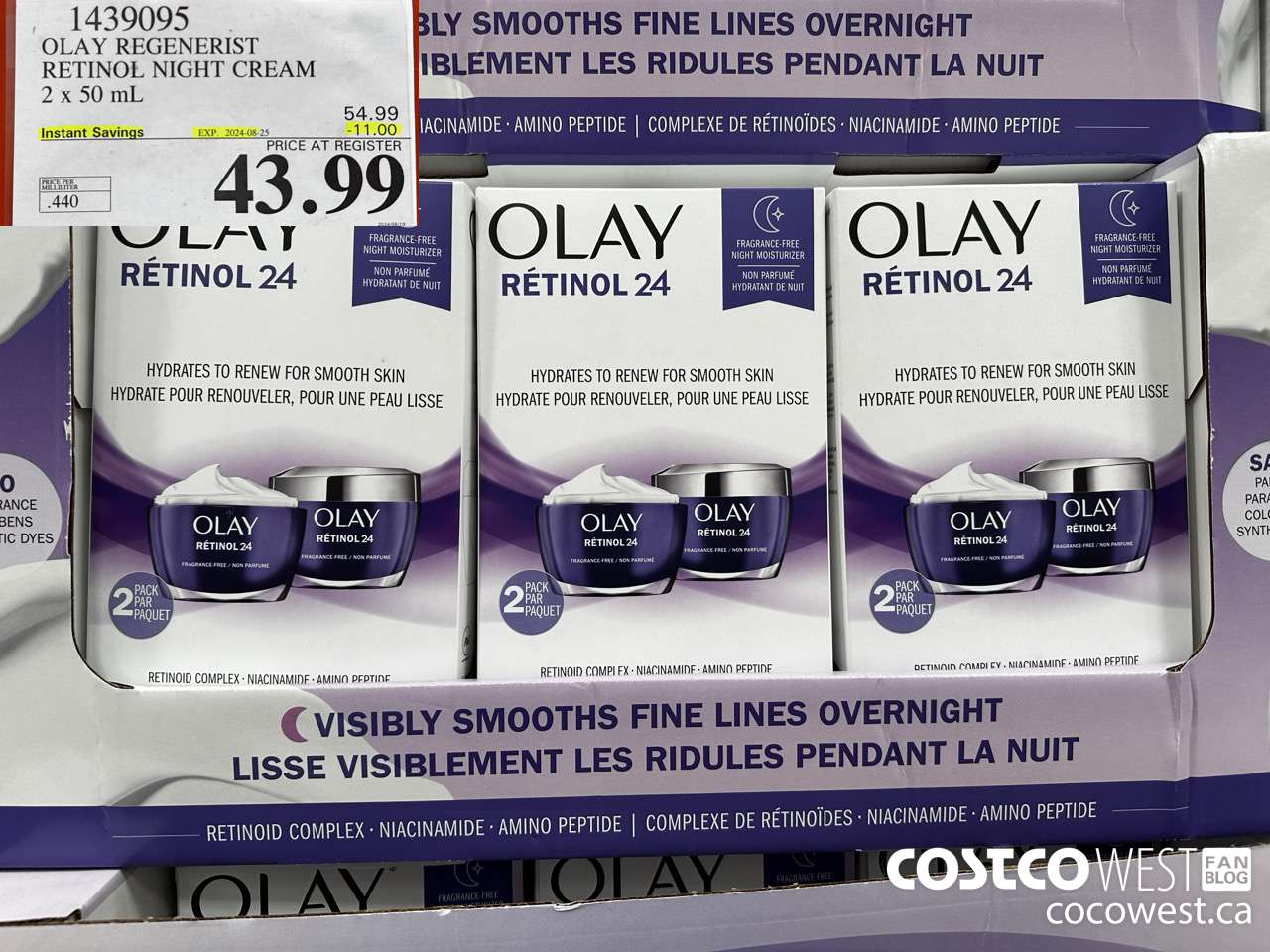 1439095 OLAY REGENERIST RETINOL24 NIGHT CREAM 2 x 50 mL ($11.00 INSTANT SAVINGS EXPIRES ON 2024-08-25) $43.99