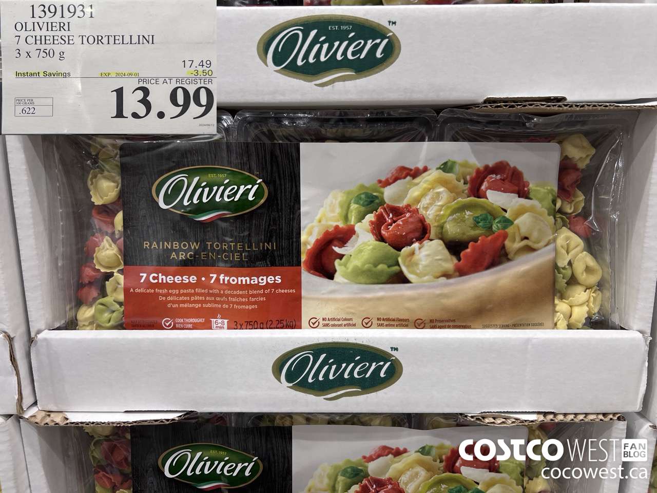 1391931 OLIVIERI 7 CHEESE TORTELLINI 3 x 750 g ($3.50 INSTANT SAVINGS EXPIRES ON 2024-09-01) $13.99