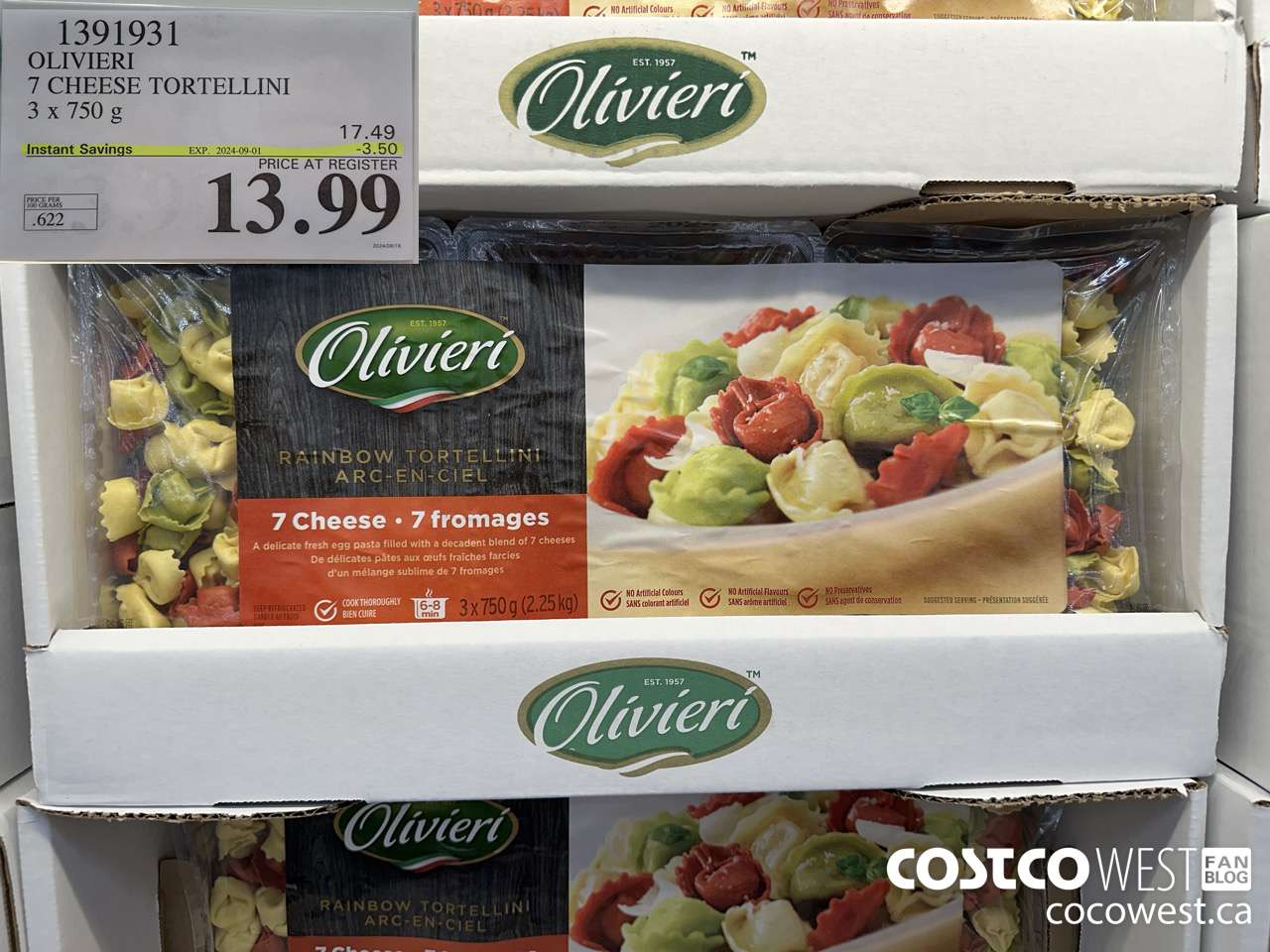 1391931 OLIVIERI 7 CHEESE TORTELLINI 3 x 750 g ($3.50 INSTANT SAVINGS EXPIRES ON 2024-09-01) $13.99