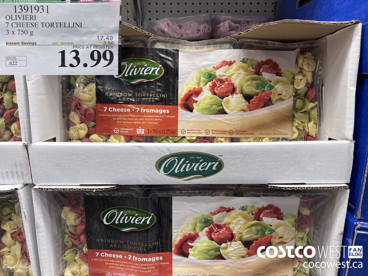 1391931 OLIVIERI 7 CHEESE TORTELLINI 3 x 750 g ($3.50 INSTANT SAVINGS EXPIRES ON 2024-09-01) $13.99