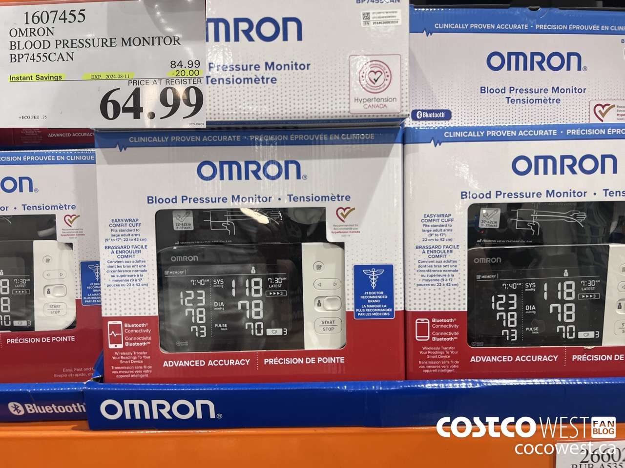 1607455 OMRON BLOOD PRESSURE MONITOR BP7455CAN ($20.00 INSTANT SAVINGS EXPIRES ON 2024-08-11) $64.99