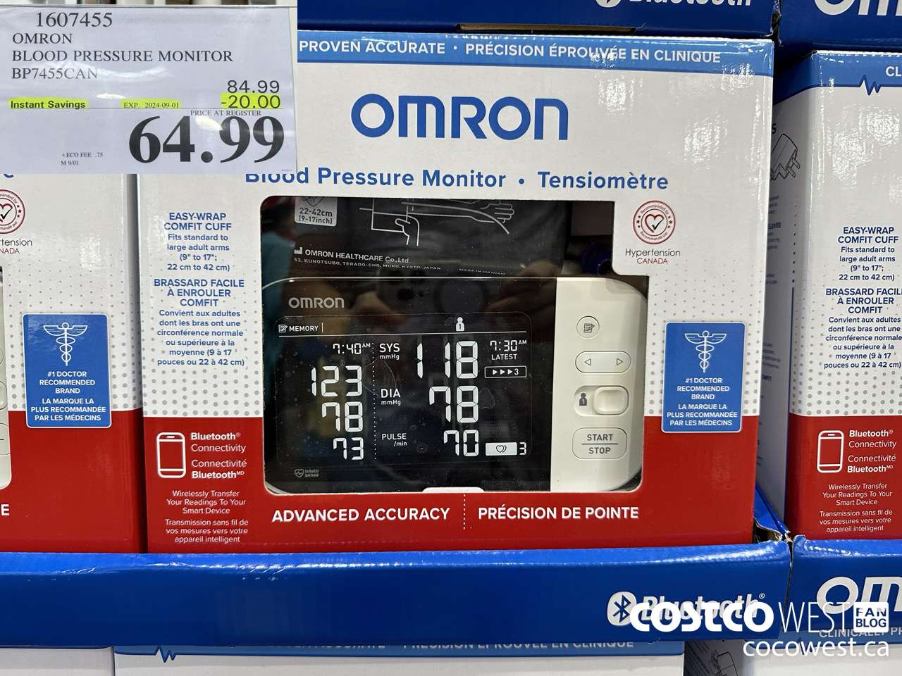 1607455 OMRON BLOOD PRESSURE MONITOR BP7455CAN ($20.00 INSTANT SAVINGS EXPIRES ON 2024-09-01) $64.99