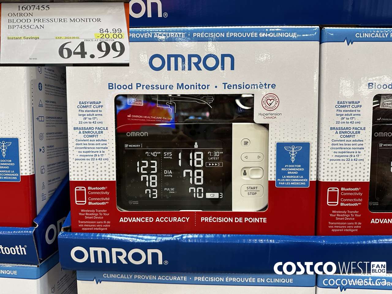 1607455 OMRON BLOOD PRESSURE MONITOR BP7455CAN ($20.00 INSTANT SAVINGS EXPIRES ON 2024-09-01) $64.99
