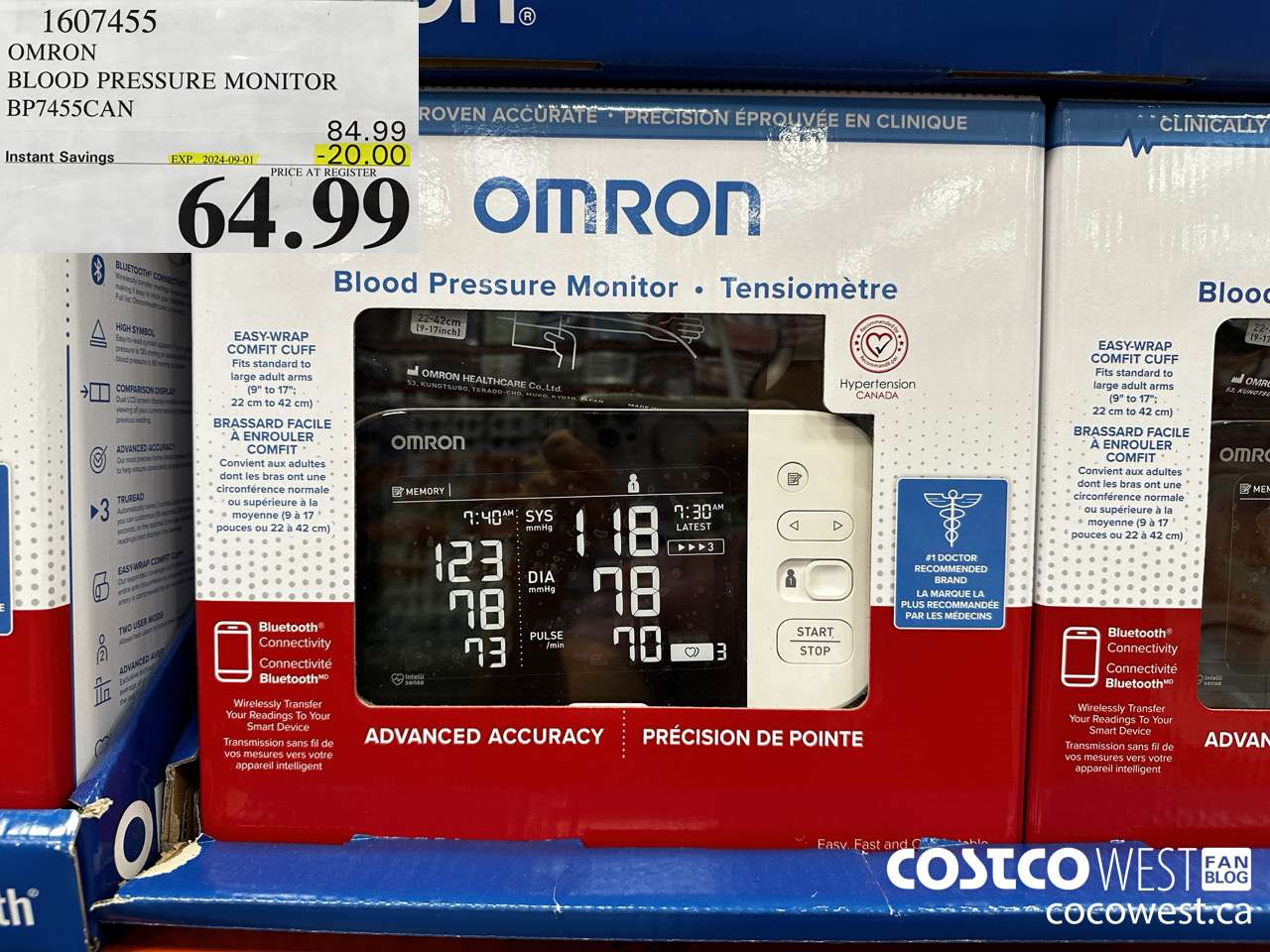 1607455 OMRON BLOOD PRESSURE MONITOR BP7455CAN ($20.00 INSTANT SAVINGS EXPIRES ON 2024-09-01) $64.99