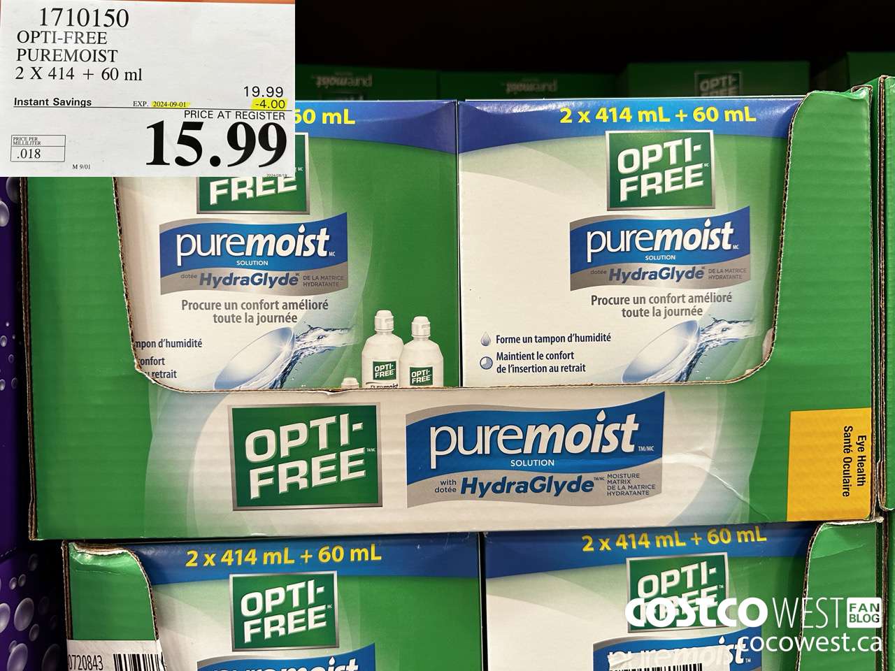 1710150 OPTI-FREE PUREMOIST 2 X 414 + 60 ML ($4.00 INSTANT SAVINGS EXPIRES ON 2024-09-01) $15.99