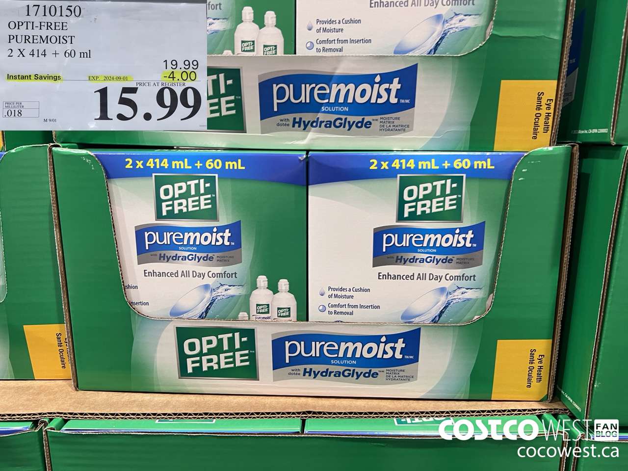 1710150 OPTI-FREE PUREMOIST 2 X 414 + 60 ML ($4.00 INSTANT SAVINGS EXPIRES ON 2024-09-01) $15.99