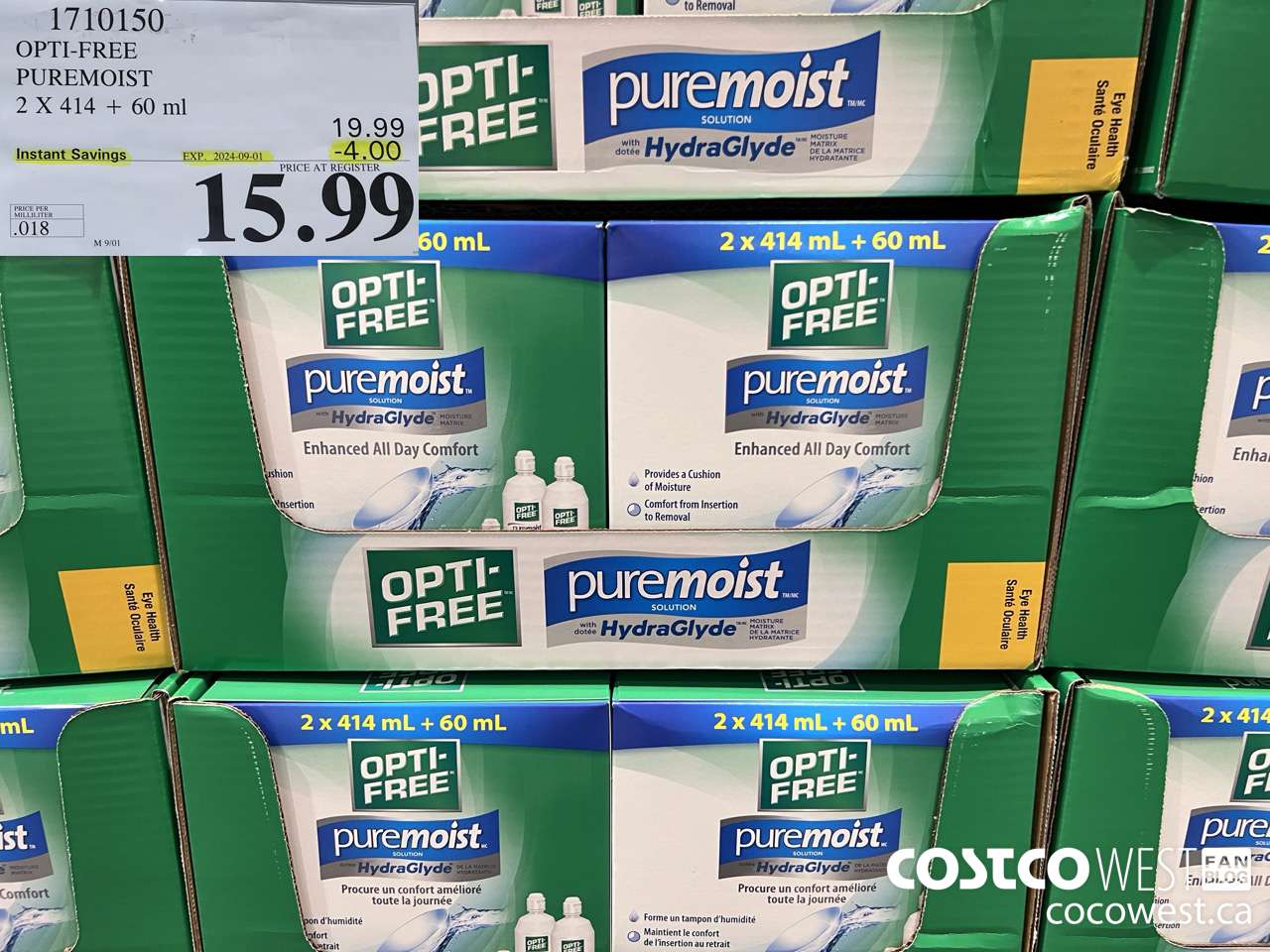 1710150 OPTI-FREE PUREMOIST 2 X 414 + 60 ML ($4.00 INSTANT SAVINGS EXPIRES ON 2024-09-01) $15.99