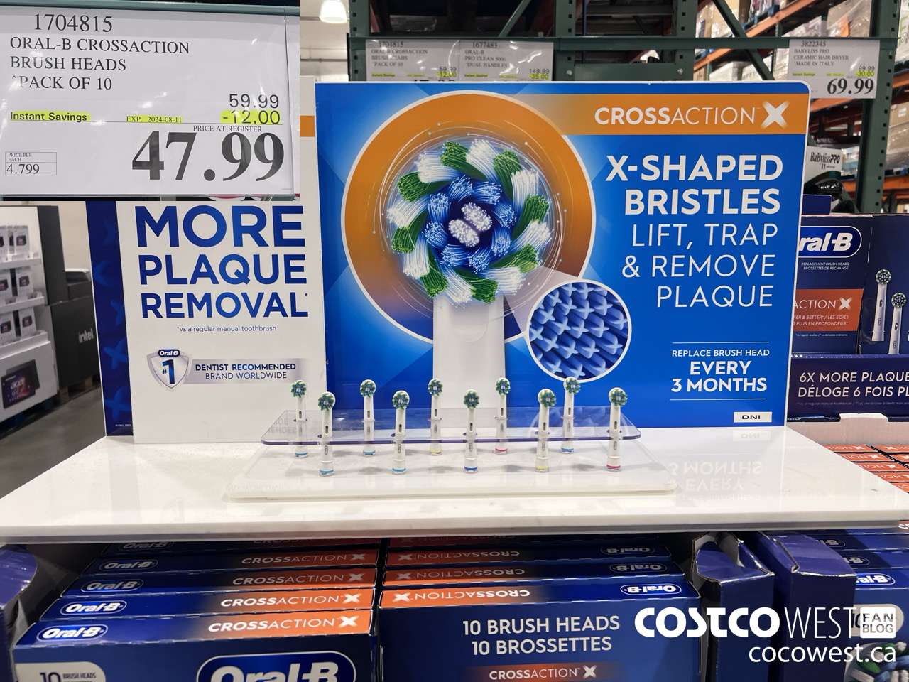 1704815 ORAL-B CROSSACTION BRUSH HEADS PACK OF 10 ($12.00 INSTANT SAVINGS EXPIRES ON 2024-08-11) $47.99