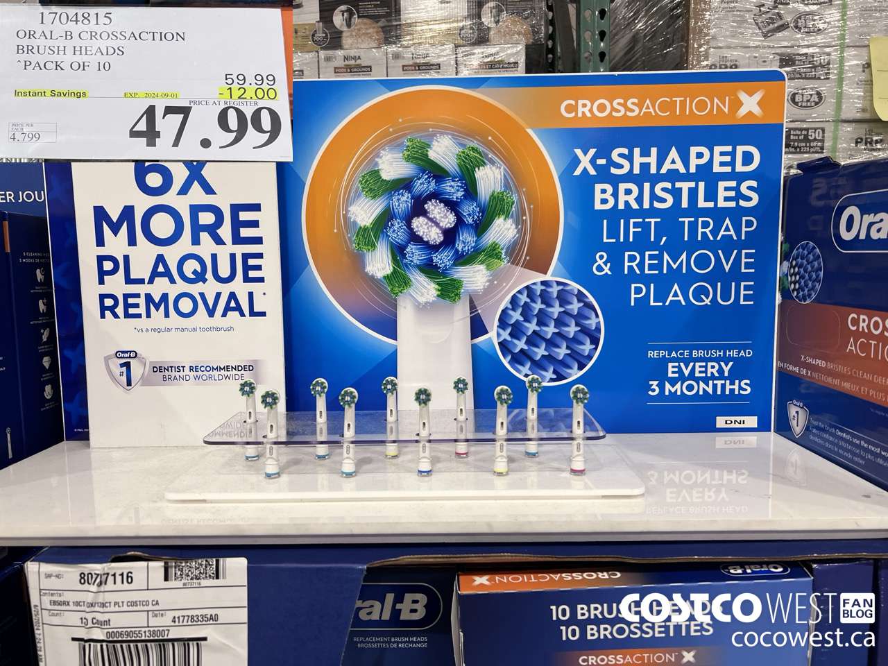 1704815 ORAL-B CROSSACTION BRUSH HEADS PACK OF 10 ($12.00 INSTANT SAVINGS EXPIRES ON 2024-09-01) $47.99