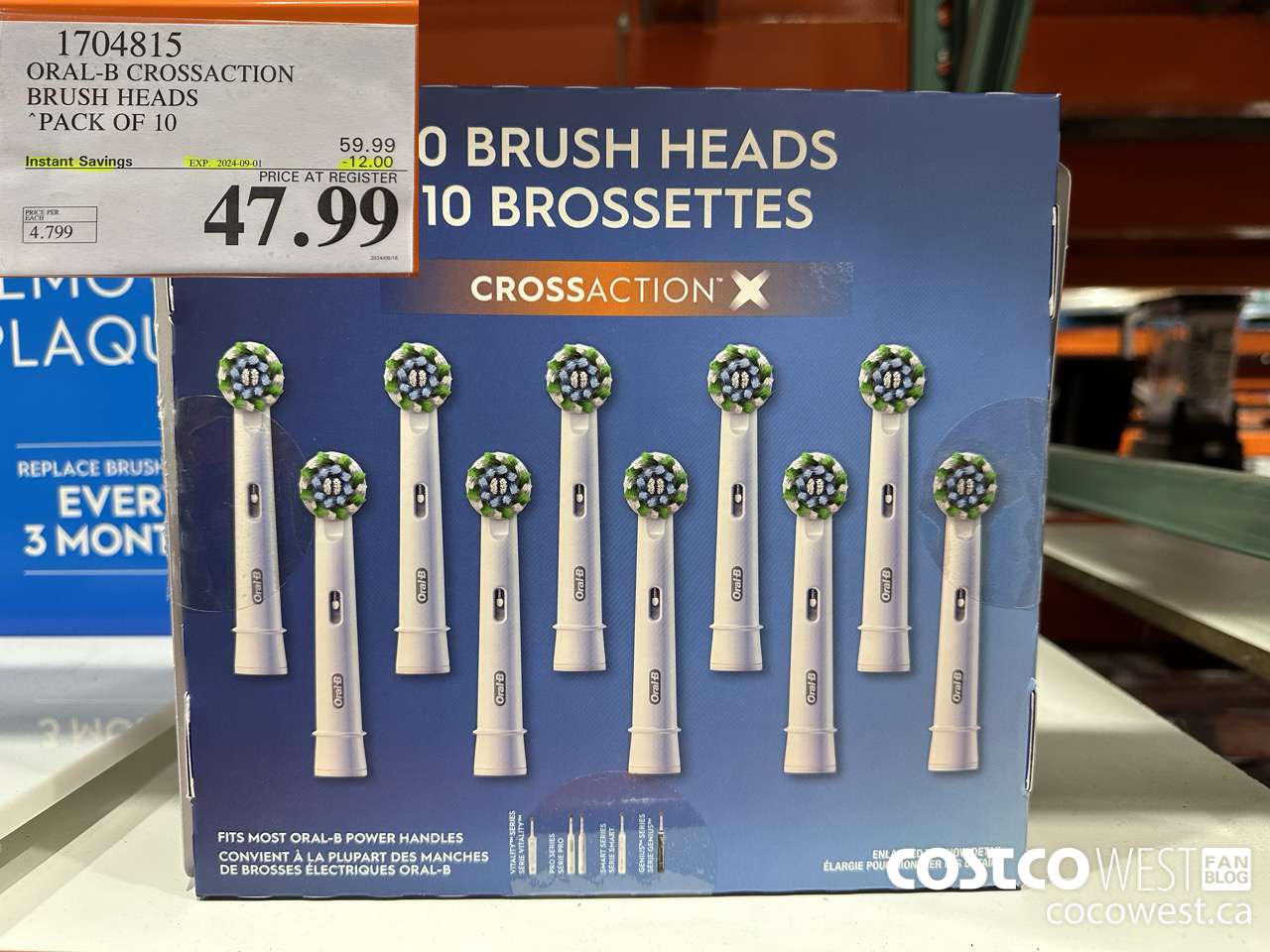 1704815 ORAL-B CROSSACTION BRUSH HEADS PACK OF 10 ($12.00 INSTANT SAVINGS EXPIRES ON 2024-09-01) $47.99