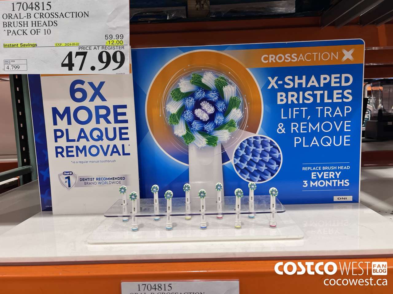 1704815 ORAL-B CROSSACTION BRUSH HEADS PACK OF 10 ($12.00 INSTANT SAVINGS EXPIRES ON 2024-09-01) $47.99