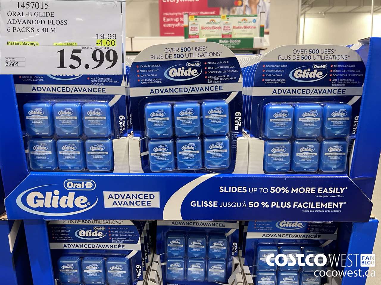 1457015 ORAL-B GLIDE ADVANCED FLOSS 6 PACKS x 40 M ($4.00 INSTANT SAVINGS EXPIRES ON 2024-08-25) $15.99