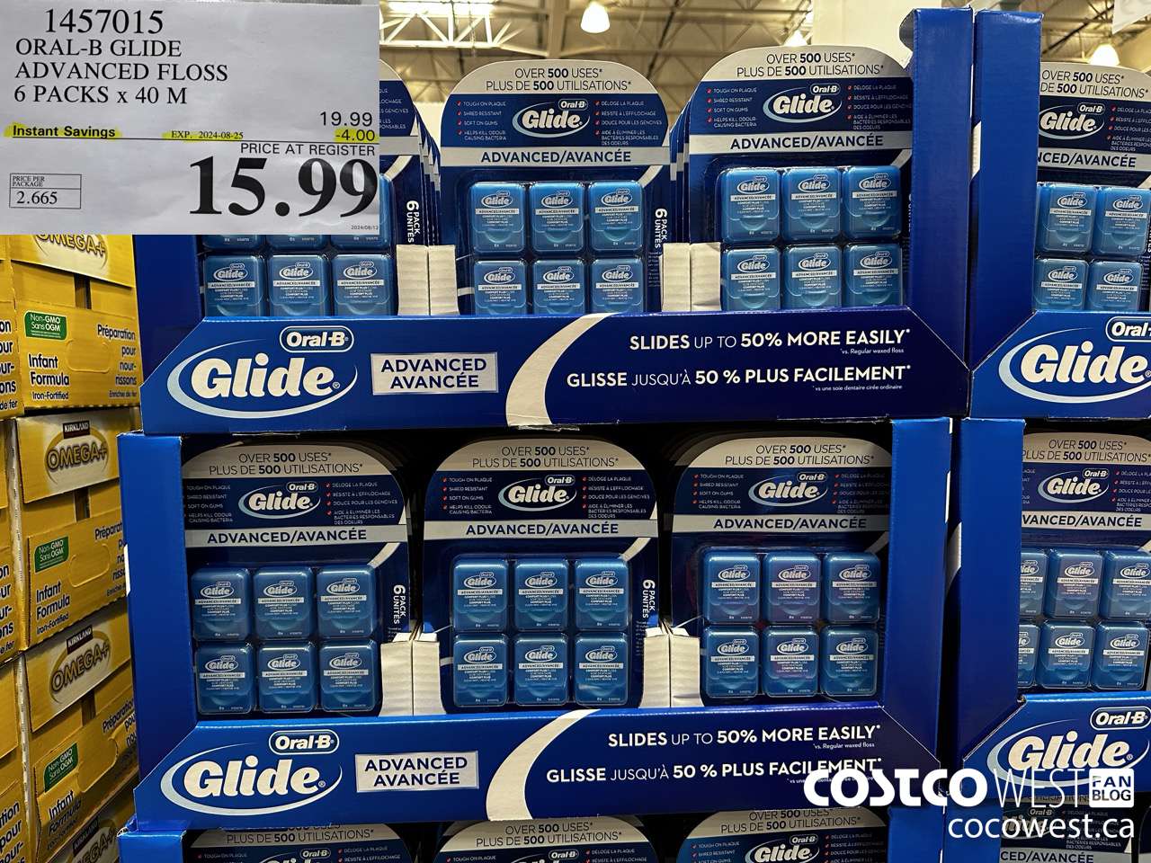 1457015 ORAL-B GLIDE ADVANCED FLOSS 6 PACKS x 40 M ($4.00 INSTANT SAVINGS EXPIRES ON 2024-08-25) $15.99