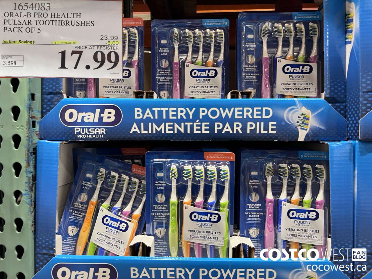 1654083 ORAL-B PRO HEALTH TOOTHBRUSHES PACK OF 5 ($6.00 INSTANT SAVINGS EXPIRES ON 2024-08-18) $17.99