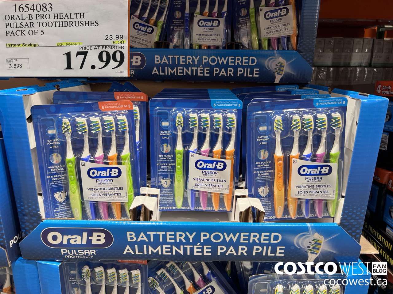 1654083 ORAL-B PRO HEALTH TOOTHBRUSHES PACK OF 5 ($6.00 INSTANT SAVINGS EXPIRES ON 2024-08-18) $17.99