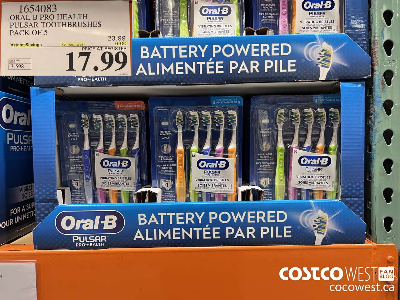 1654083 ORAL-B PRO HEALTH TOOTHBRUSHES PACK OF 5 ($6.00 INSTANT SAVINGS EXPIRES ON 2024-08-18) $17.99