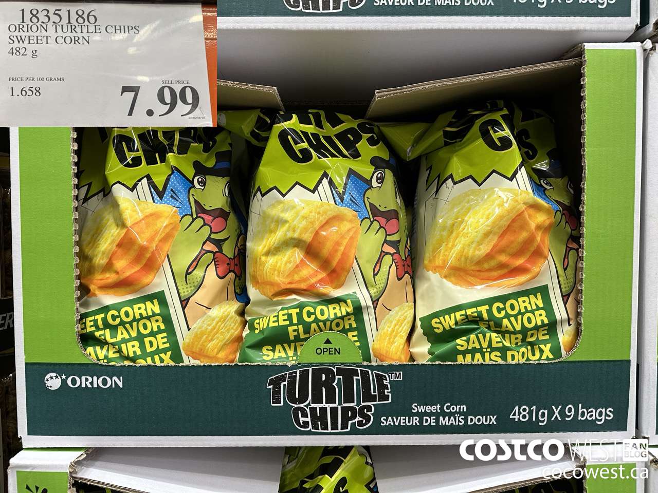 1835186 ORION TURTLE CHIPS SWEET CORN 482 G $7.99