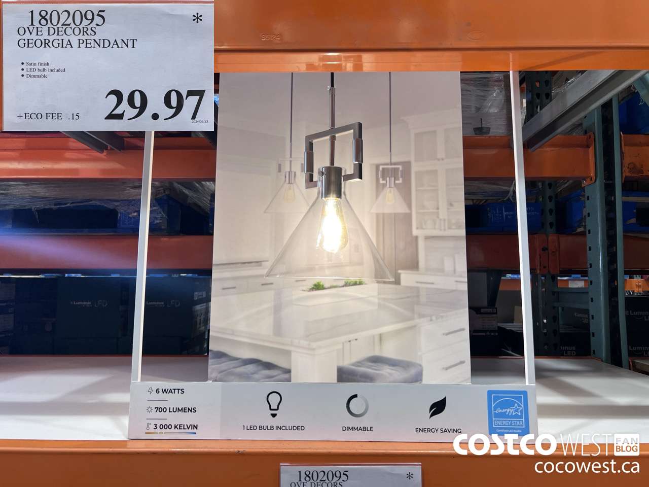 1802095 OVE DECORS GEORGIA PENDANT $29.97