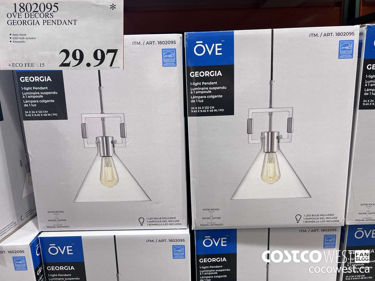 1802095 OVE DECORS GEORGIA PENDANT $29.97