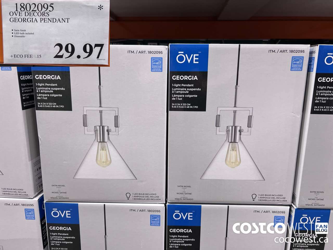 1802095 OVE DECORS GEORGIA PENDANT $29.97