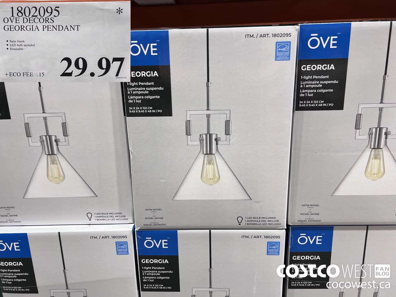 1802095 OVE DECORS GEORGIA PENDANT $29.97