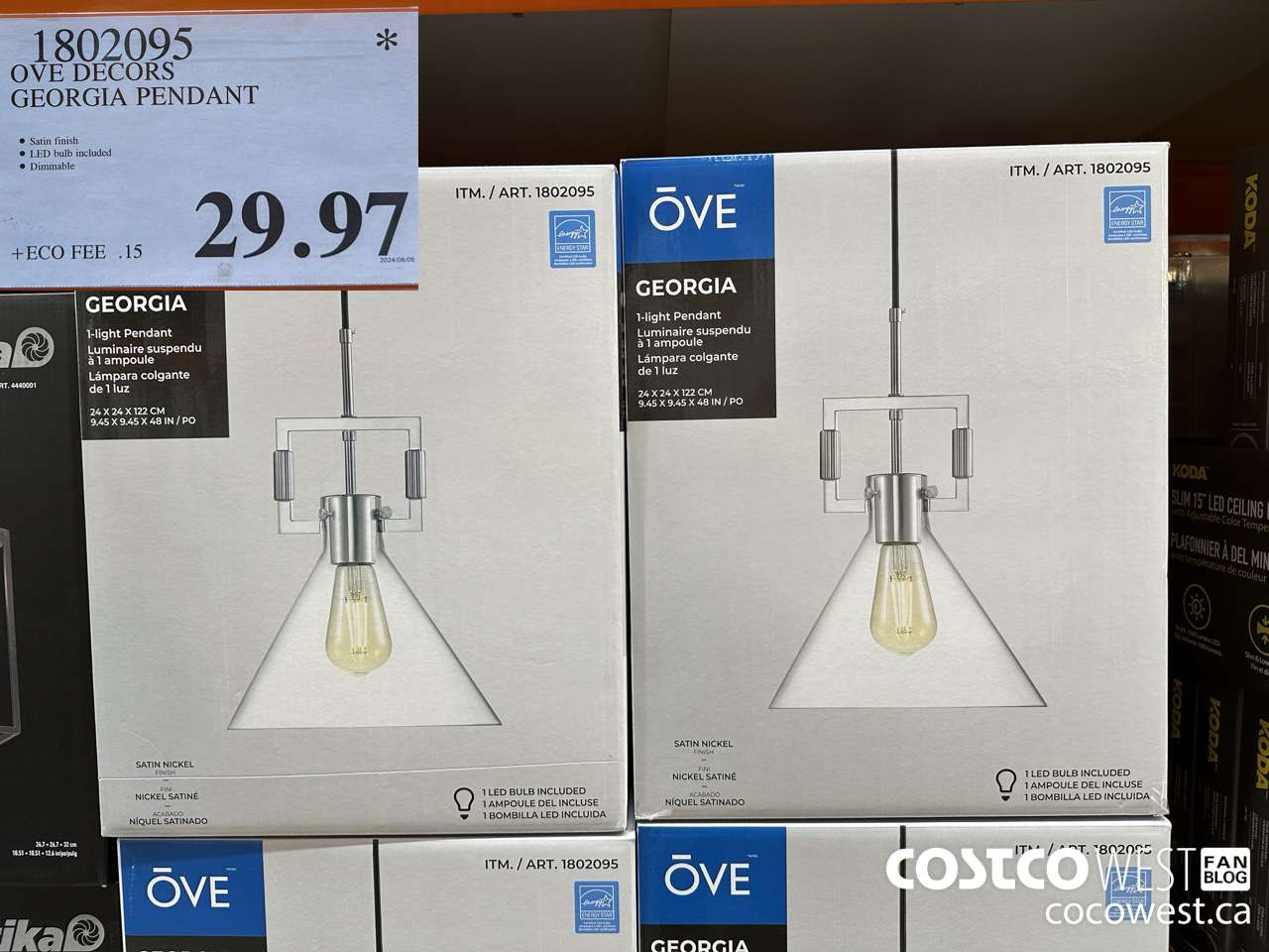 1802095 OVE DECORS GEORGIA PENDANT $29.97