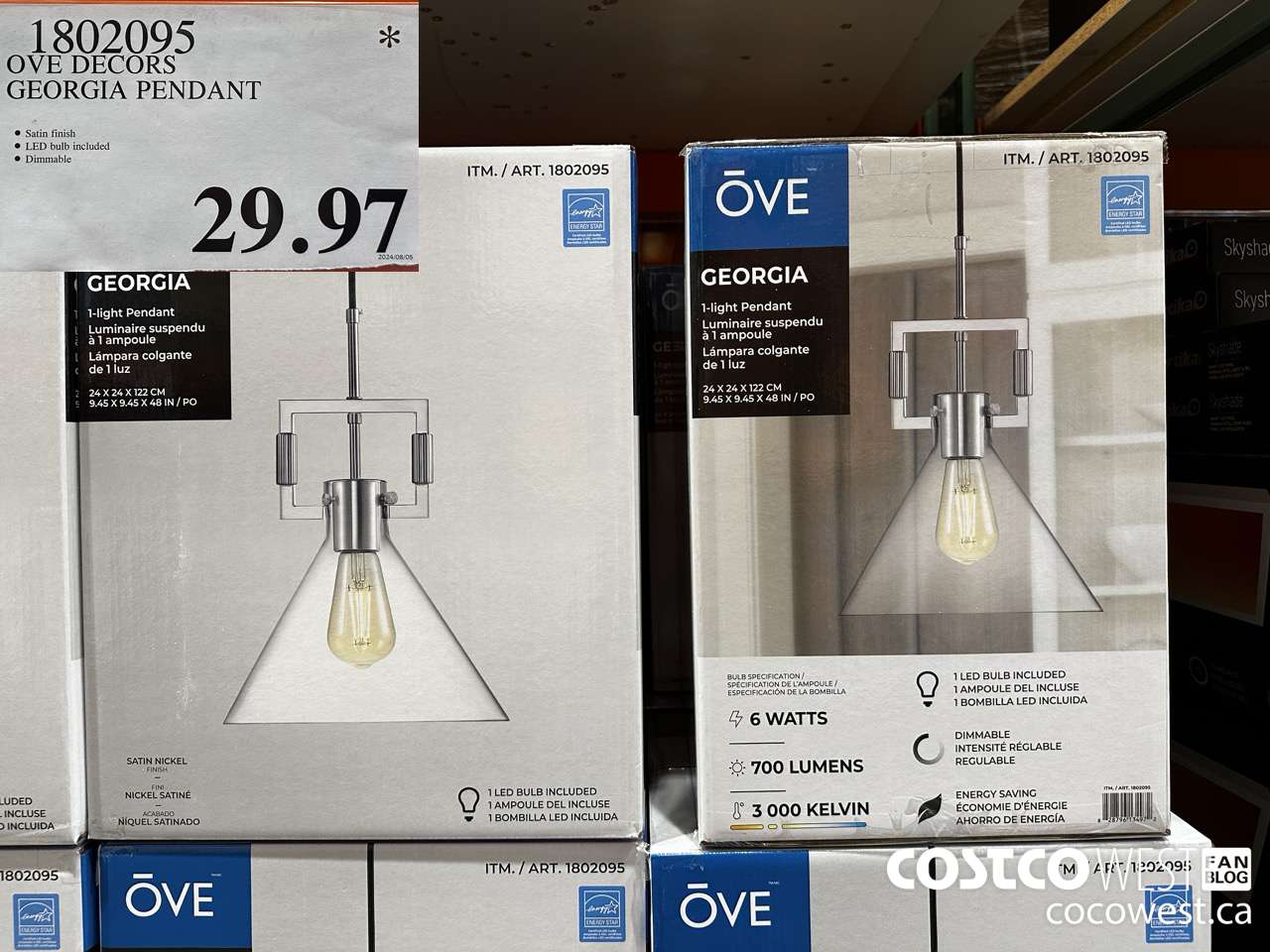 1802095 OVE DECORS GEORGIA PENDANT $29.97